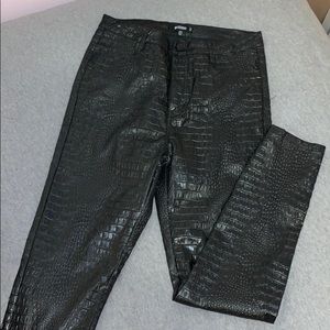 Missguided Black Croc Leather Trousers